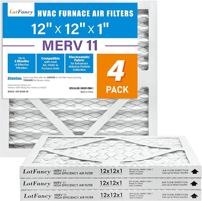LotFancy 12x12x1 Air Filter MERV 11 4-Pack, Electrostatic Pleated AC Furnace by LotFancy