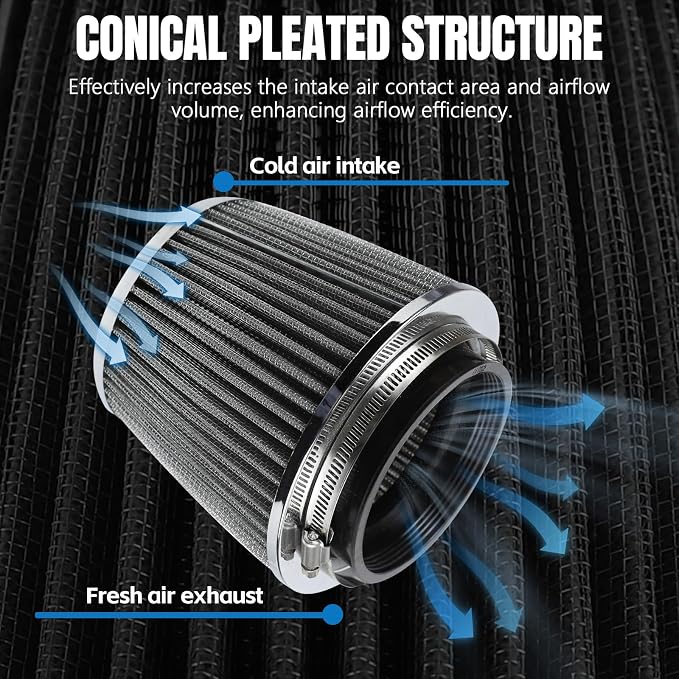 Hovom Universal Clamp-On Air Intake Filter, 76 89 102MM High Flow Round Tapered - Image 3