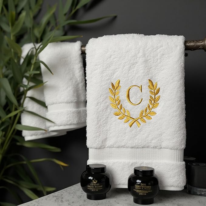 Decorative and Monogrammed Hand Towels for Bathroom Kitchen Makeup | Personalized Gift for Wedding-Bridal | Roman Font Custom Luxury Turkish Towel | Spa Collection, Oversized, 16 X 30 Inch, Set of 2
