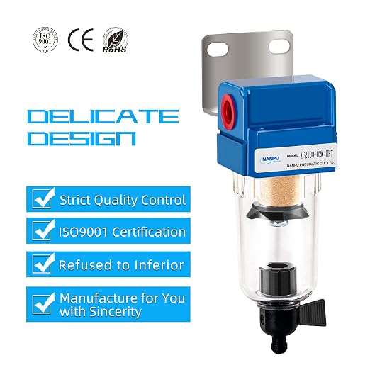 NANPU 1/4" NPT Compressed Air Line Filter, 5 Micron Brass Element, Manual Drain - Image 6