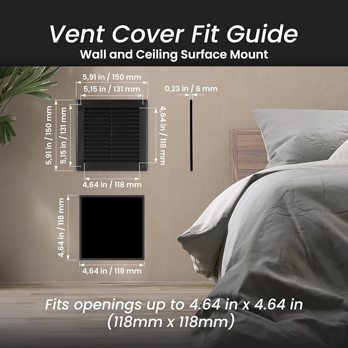 Repa Market 6 x 6 Inch Black Square Air Vent Cover - Image 2