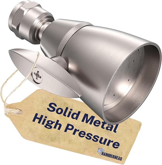 HammerHead Showers® Solid Metal 2 Inch High Pressure Shower Heads - BRUSHED NICKEL – 2.5 GPM Shower Heads High Pressure - High Flow Shower Head with ADJUSTABLE SPRAY PATTERN - Fixed Shower Head