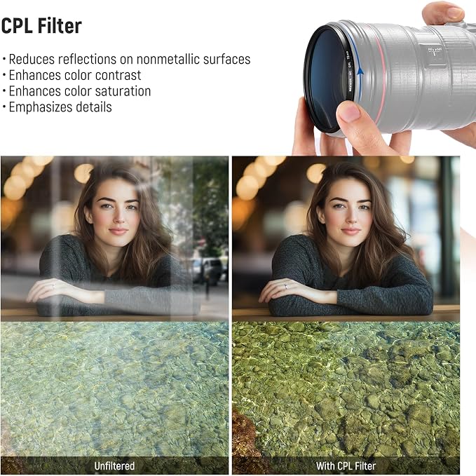 NEEWER 72mm UV/CPL/ND Lens Filter Kit, UV Protection + Circular Polarizing + - Image 6