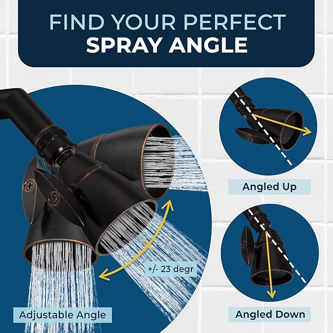 HammerHead Showers® Solid Metal 2 Inch High Pressure Shower Heads - OIL RUBBED BRONZE – 2.5 GPM Shower Heads High Pressure - High Flow Shower Head with ADJUSTABLE SPRAY PATTERN - Fixed Shower Head