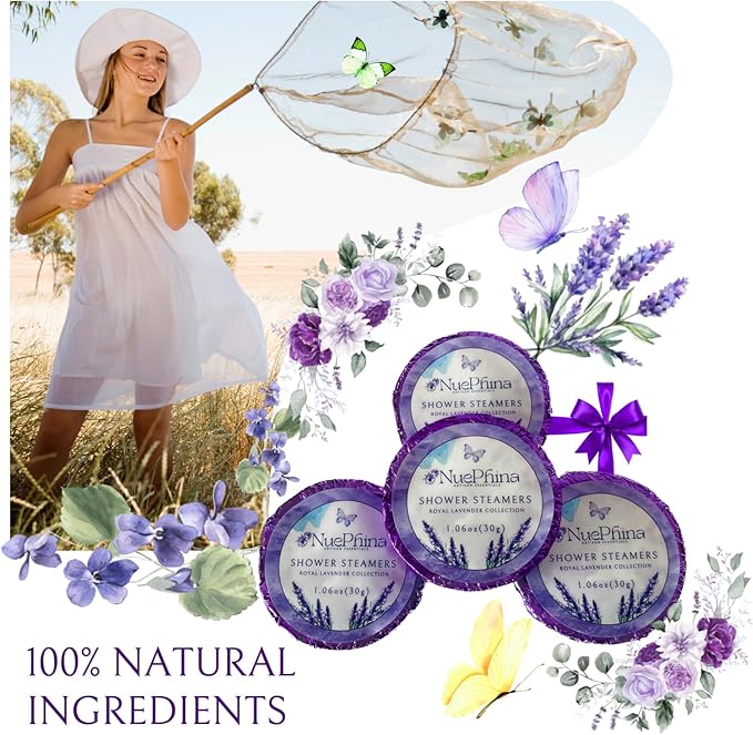 LUXURY LAVENDER SHOWER STEAMERS, 100% Natural Ingredients with Pure Essential Oils. Long Lasting Steamer for a Calming Aromatherapy Spa-Like Experience. The Affordable Premium Self-Care Gift for Women