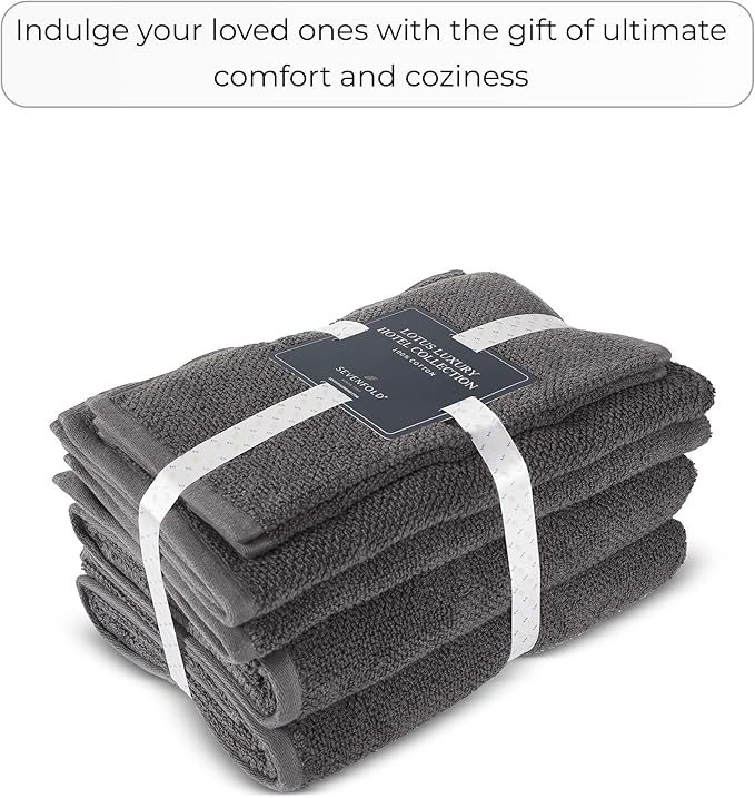 6 Piece Towel Set, 680 GSM 100% Cotton, Premium Quality - 2 Bath Towels, 2 Hand Towels, 2 Wash Cloths-Ultra Soft, Super Absorbent Popcorn Textured Weaved for Home, Spa, Hotels, Bathroom - Charcoal