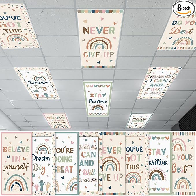 8Pcs Classroom Light Covers for Fluorescent Lights, Retro Magnetic 2x4 FT by Hallswl