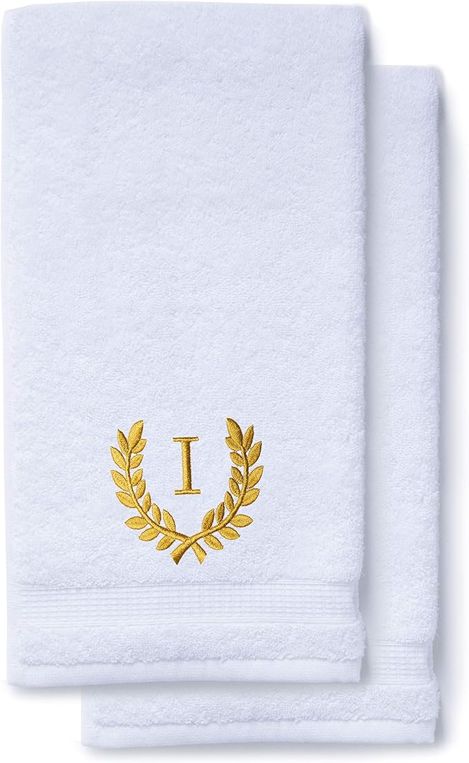Decorative and Monogrammed Hand Towels for Bathroom Kitchen Makeup | Personalized Gift for Wedding-Bridal | Roman Font Custom Luxury Turkish Towel | Spa Collection, Oversized, 16 X 30 Inch, Set of 2