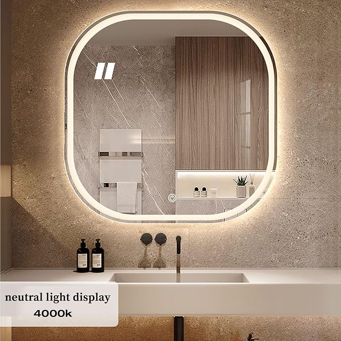 JSLJDM 500X500 mm Illuminated Backlit LED Bathroom Mirror, Wall Mounted - Image 3