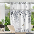 No Hook Shower Curtain and Liner Set, Blue Grey Eucalyptus Floral Shower Curtains for Bathroom, Bath Curtain Sets with Snap in Liner, Waterproof with See Through Top Window, 71x77 Inches