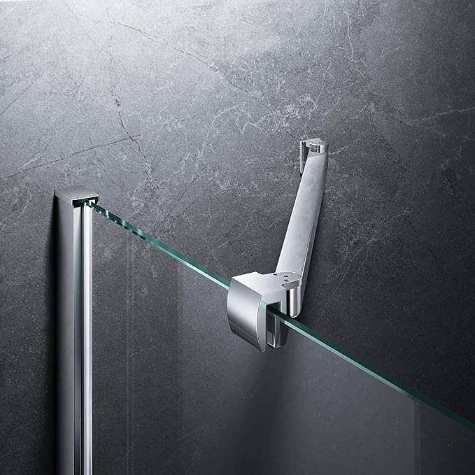 Frameless Shower Door Support Bar, Stainless Steel Wall-to-Glass Support Arm to Fixed Shower Glass Panel, for 1/4"-3/8" (6-10 mm) Door, 180° Pivot & Stow-Flat Mode (Chrome, 15.8-inch(400mm))