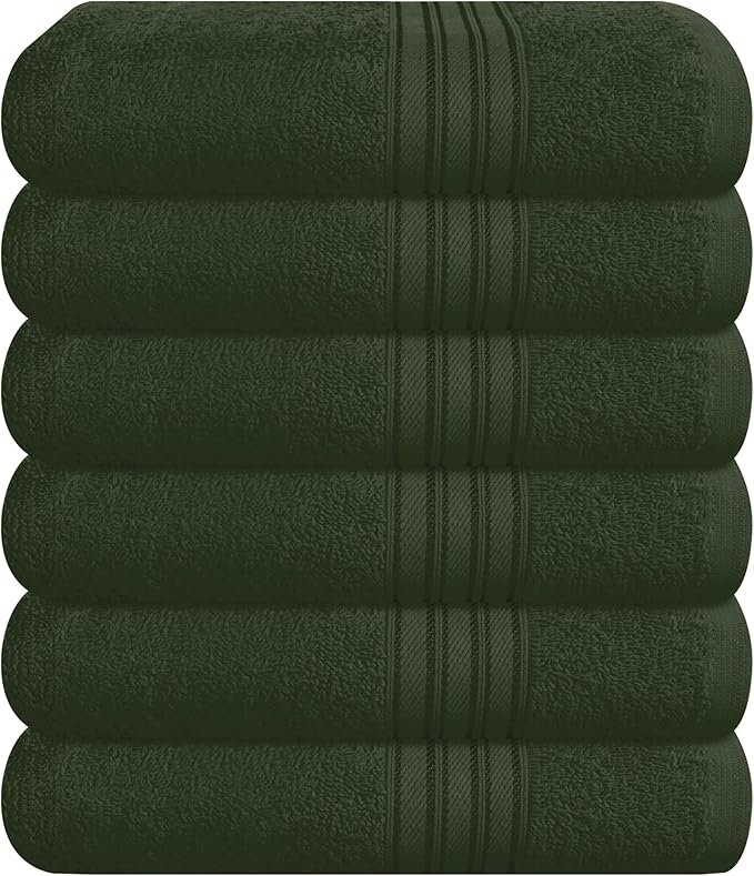 BOUTIQUO Ultra Soft Cotton 6 -Piece Hand Towel Set 16x24 Inch, Ideal for use in Bathroom, Kitchen, Gym, Spa & General Cleaning, Compact & Lightweight Multi Purpose Hand Towels - Olive Green