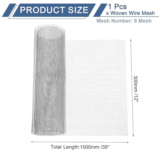 uxcell 8 Mesh 39" x 12" Woven Wire Mesh, 304 Stainless Steel Air Vent Filter - Image 2