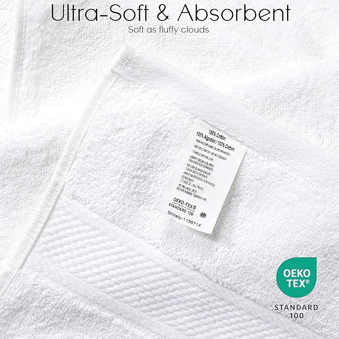 Cloudura Luxury Bath Towels-100% Cotton | Quick Dry | Lightweight | Thick I Good for Spa,Gym & Hotel Quality,(27'x54')-Soft & Absorbent (White, Set of 2)