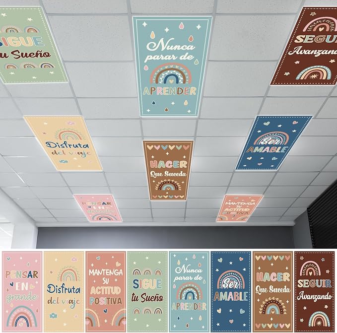 8Pcs Spanish Classroom Fluorescent Light Covers, 4 x 2 Feet Magnetic Light by Hallswl