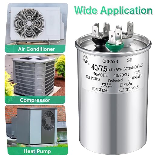 40+7.5 uF±6% 370/440V CBB65 Dual Run Round Capacitor - Image 6