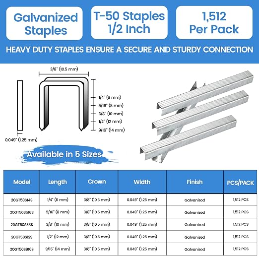 meite T-50 Heavy Duty Staples, 1/2 Inch Galvanized T-50 Staples - Image 2