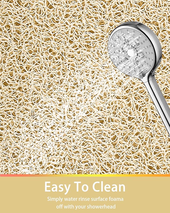 Mecko Non Slip Shower Mats, 16x40 Inch, Anti-Slip Bathtub Mats with Suction Cups for Bathroom, Foot Scrubber Loofah Bath Mats for Shower, Quick Drying Shower Stall Mats for Wet Areas (Beige)