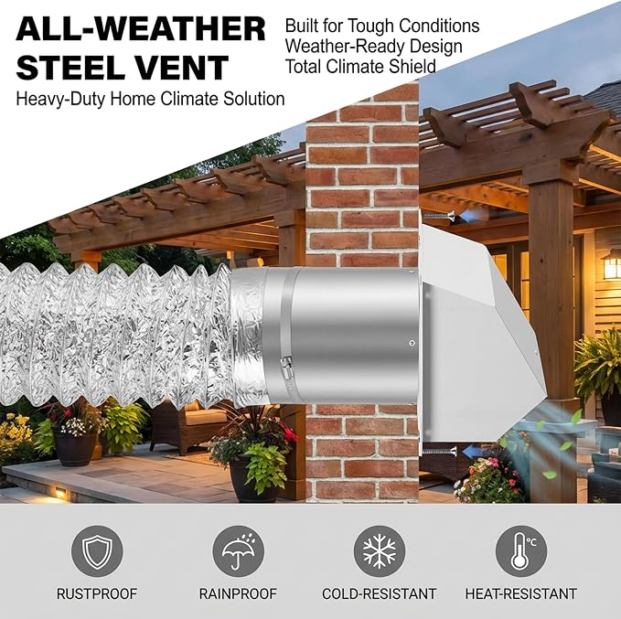 8 Inch Vent Covers for Wall, Galvanized Steel Dryer Vent Cover Outside - Image 5