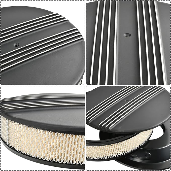 14 x 3 Inch Round Black Air Cleaner Kit Half Finned Drop Base Compatible - Image 3