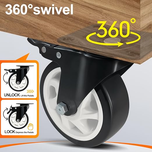 Caster Wheels 4 Inch, Heavy Duty Caster Set of 4, Swivel Castor Wheel - Image 5
