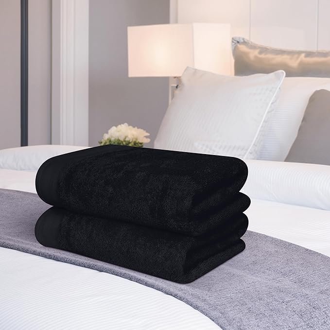 Cotton 2 Pack Oversized Bath Towel Set 28x55 inches, Large Bath Towels, Ultra Absorbant Compact Quickdry & Lightweight Towel, Ideal for Gym Travel Camp Pool - Black