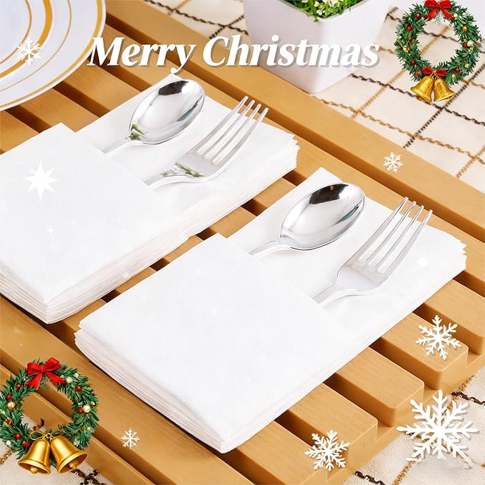 JOLLY CHEF 600 Pack Disposable Paper Napkins, Soft Bathroom Napkins for Guests, 2-Ply White Paper Hand Towels for Halloween, Wedding, Thanksgiving