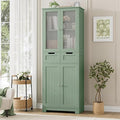HORSTORS 67" Tall Bathroom Storage Cabinet, Freestanding Storage Cabinet with Glass Door and Shelves, Kitchen Pantry Linen Cabinet with 2 Drawers for Bathroom, Living Room, Dining Room, Green