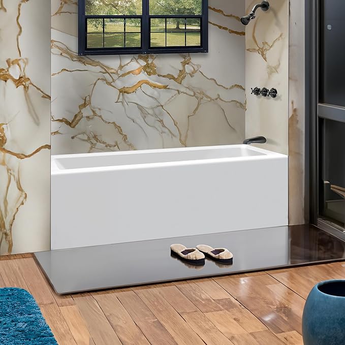 Fine Fixtures Acrylic, Fiberglass Alcove Soaking Bathtub with Integral Apron Front in Glossy White - Right Hand Drain, 72" x 32"