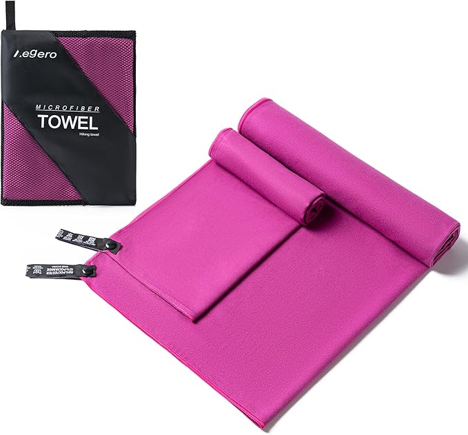 Camping Towel,2 Pack Microfiber Travel Sports Towel,Quick Dry-Super Absorbent-Ultra Compact-Ultra Soft-Lightweight.Suitable for Gym,Yoga,Trip,Beach,Shower,Backpacking,Pool(Purple)