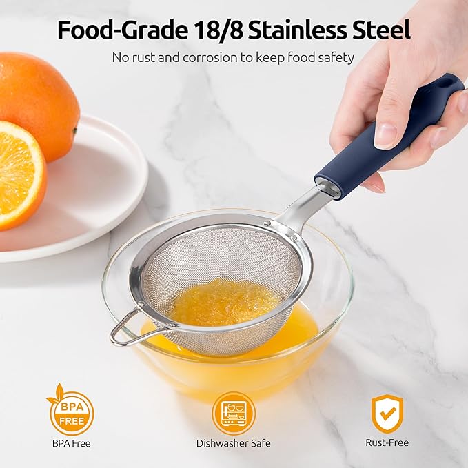 U-Taste Small Fine Mesh Strainer: 18/8 Stainless Steel 3.35in 30 Mesh Kitchen - Image 3