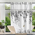 No Hook Shower Curtain and Liner Set, Grey Eucalyptus Floral Shower Curtains for Bathroom, Bath Curtain Sets with Snap in Liner, Waterproof with See Through Top Window, 71x84 Inches