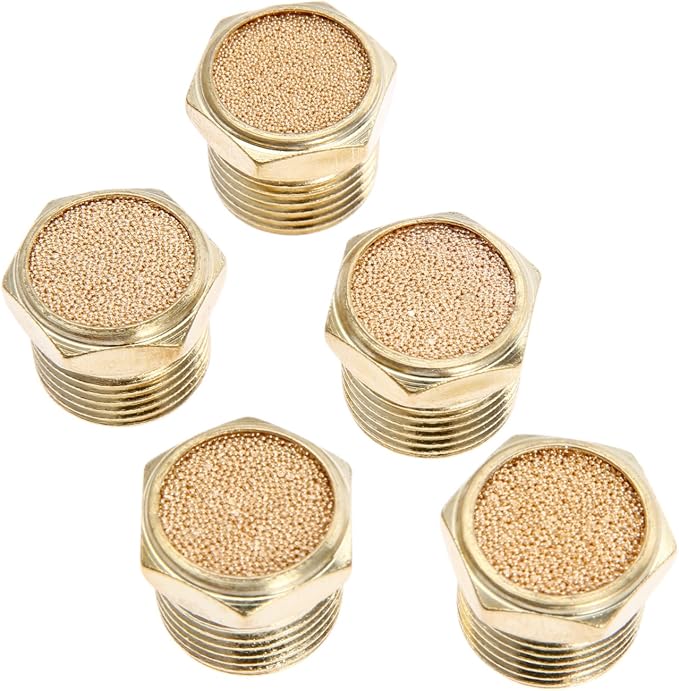 5PCS 3/8" Brass Muffler, Pneumatic Air Vent Silencer, Hex Sintered Filter Male - Image 4