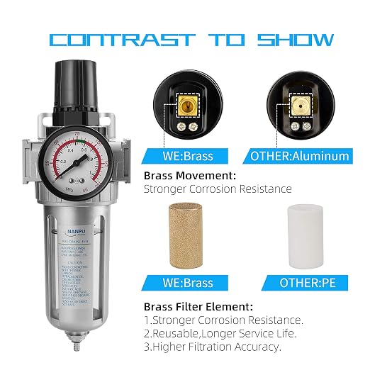 NANPU 3/8" NPT Compressed Air Filter Regulator Combo, Air Filter Pressure - Image 3