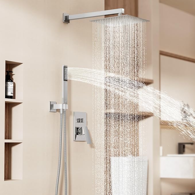 KES Chrome Shower Faucet Set, Shower System 12 Inch Rain Shower Head with Handheld Spray, cUPC Pressure Balance Valve and Trim Kit