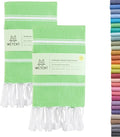 WETCAT Turkish Hand Towels with Hanging Loop, Set of 2 (20" x 30") 100% Turkish Cotton, Pre-Washed, Quick Drying, for Kitchen or Bathroom - Lime Green
