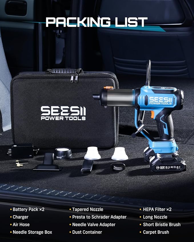 SEESII 3-in-1 Tire Inflator: Portable Air Compressor & Car Vacuum Cleaner & Led - Image 9