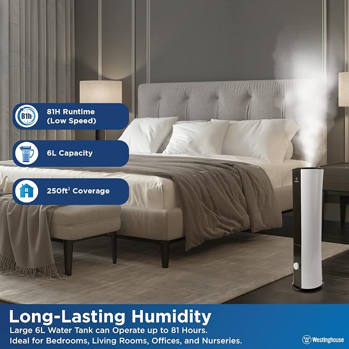 Westinghouse 28-inch Cool Mist Ultrasonic Tower Humidifier, 6L Top Fill Air - Image 4