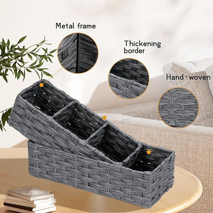DULLEMELO Toilet Paper Basket for Organizing, Small Bathroom Baskets for Storage, Waterproof Basket for Back of Toilet, Grey, 2 Pack