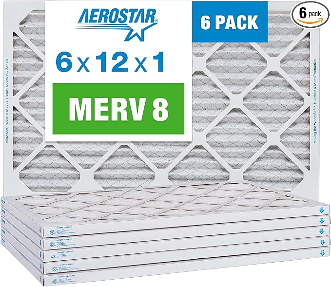 Aerostar 6x12x1 MERV 8 Pleated Air Filter, AC Furnace Air Filter, 6 Pack by AirFiltersDelivered
