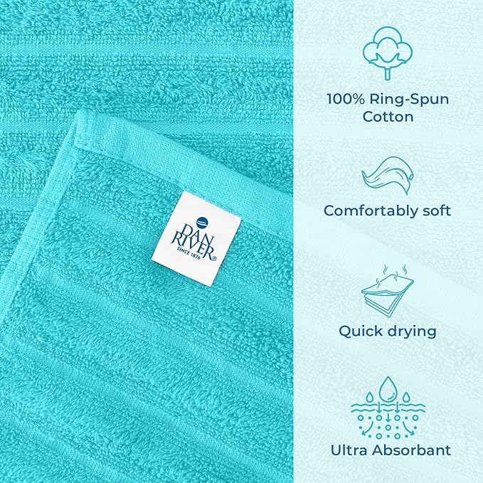DAN RIVER Pack of 2 Bath Sheet 35x70 Inches, Ribbed Jumbo Bath Sheets for Adults, Thick and Absorbent Large Towels - Aqua