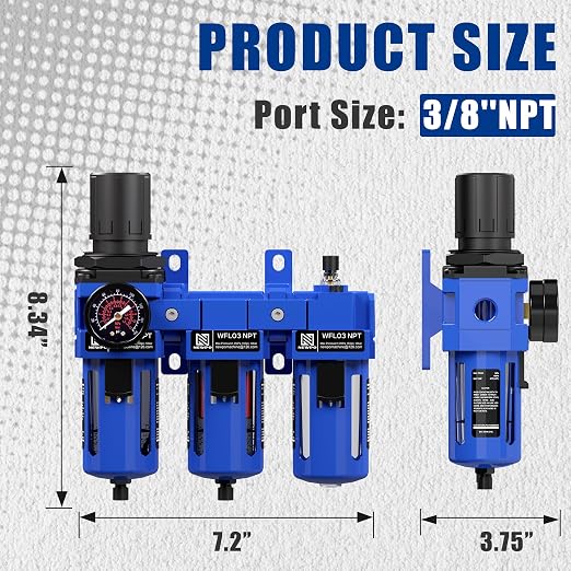 NEWPO 3/8'' NPT Compressed Air Filter Regulator Lubricator Combo Water/Oil Trap - Image 2