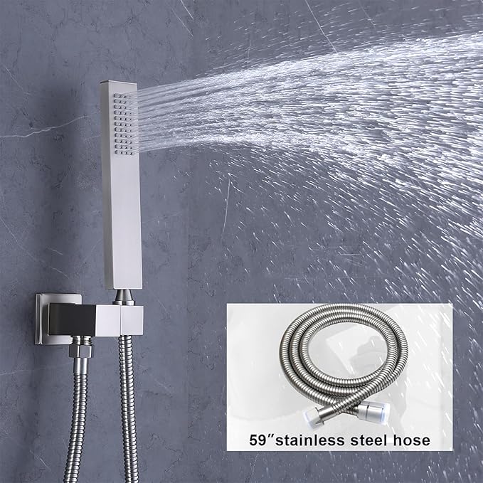Brushed Nickel Shower Faucet Set Thermostatic Shower System, 4 Way Shower Faucet with 12 inch Ceiling Mount Shower Head, 6 PCS Body and Tub Spout, Handheld Spray