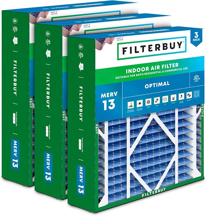Filterbuy 21x21x5 Air Filter MERV 13 Optimal Smoke & Allergy Defense, by Filterbuy