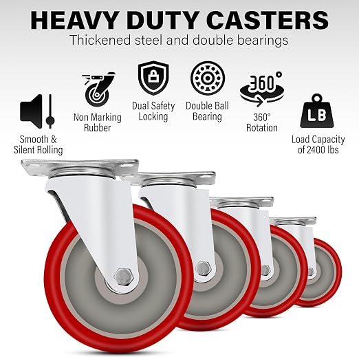 5 Inch Heavy Duty Casters Set of 4, Scratch Resistant & 360 Degree Rotatable - Image 3