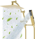 Hibbent All Metal CUPC Certified 10'' Rain Shower Head, Dual Shower Head Combo, High Pressure Handheld 4 Sprays Shower Wand, 16'' Adjustable Extension Arm, 71'' Hose, Shower Holder, Brushed Gold