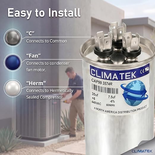 ClimaTek 35 + 7.5 MFD 370/440 Volt Dual Run Capacitor CAP99-3574R | 35/7.5 | VAC - Image 3
