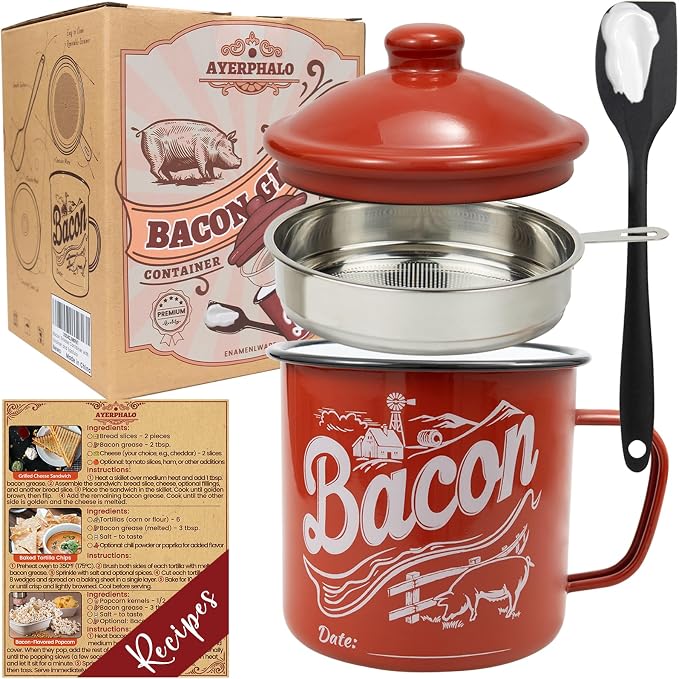 Bacon Grease Container with Strainer by Ayerphalo