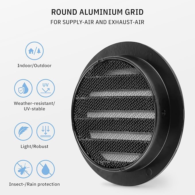 calimaero® WSGB Soffit Vents 4 inch Black Round Grille Vent Cover - Image 3