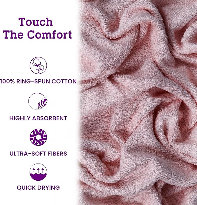 Casa Lino Face Towels & Body Wash Cloths for Showering - 100% Cotton Wash Cloths for Bathroom - Highly Absorbent & Quick Drying Washcloth Set - Cotton Washcloths 24 Pack (12" x 12") - (Blush Pink)